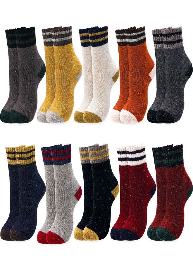 ShinyMatch 10 Pairs Womens Wool Socks Winter Warm Thermal Vintage Casual Striped Crew Thick Socks for Cozy Boot Soft Christmas Gift - Image 1
